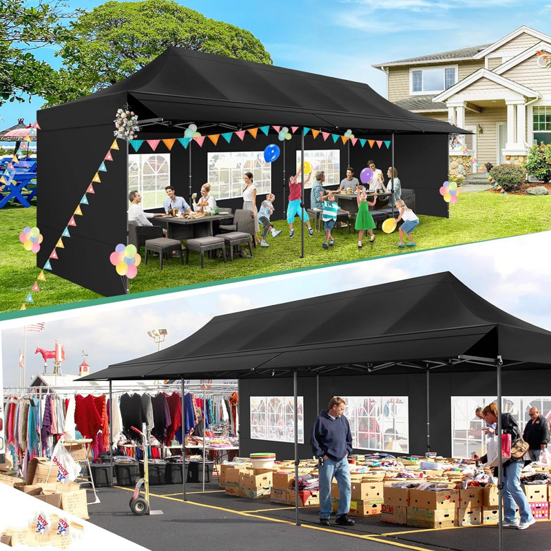 10x10 Heavy Duty Pop Up Canopy with 4 Sidewalls Tent Sanopy Roof Color White